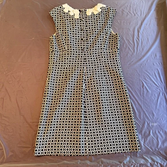 Etcetera by Carlisle Navy/Cream Cap Sleeve Shift Dress size 14/Large - Picture 3 of 9